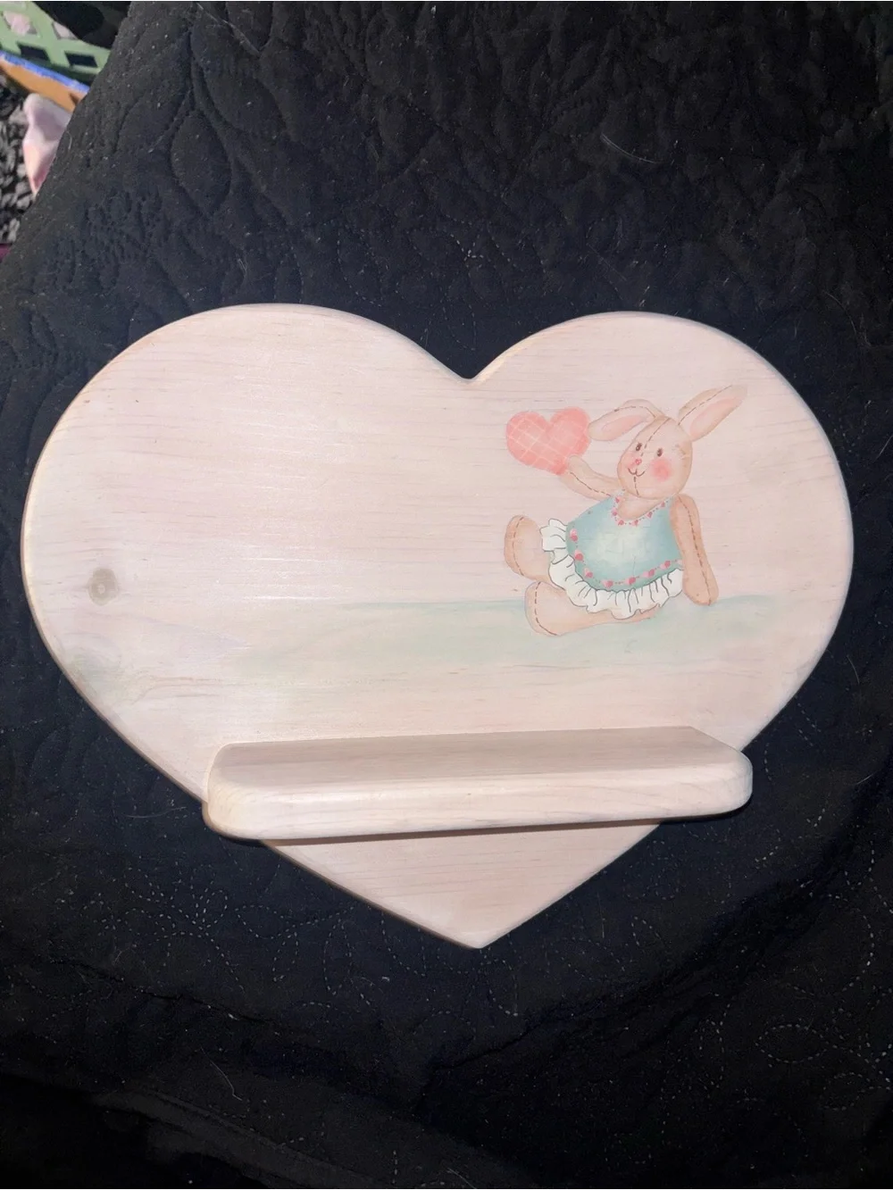 White washed  Heart-Shaped Bunny Wall Shelf